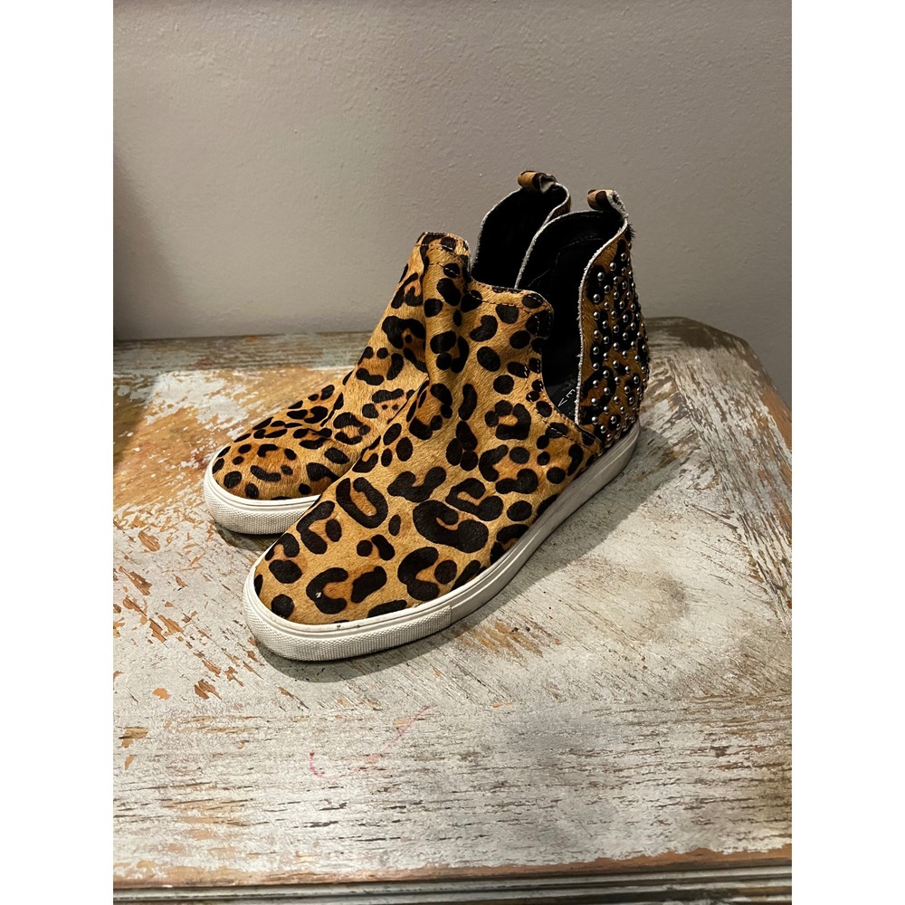 Steven by Steve Madden Leopard Faux Calf Hair Studded Wedge Sneakers Womens‎ 8.5